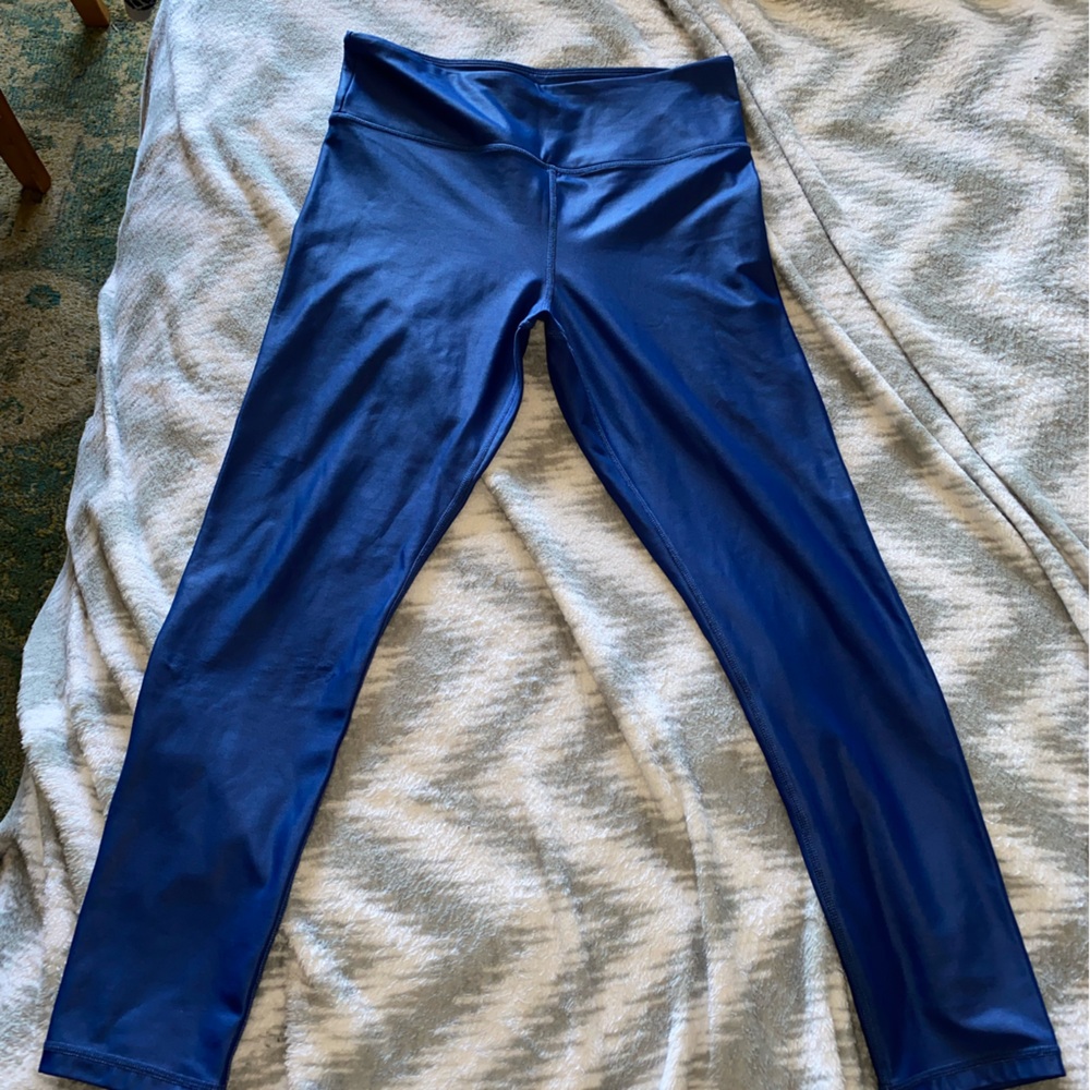 Zyia Active Womens Shiny Blue Leggings Crop High Rise Size 12